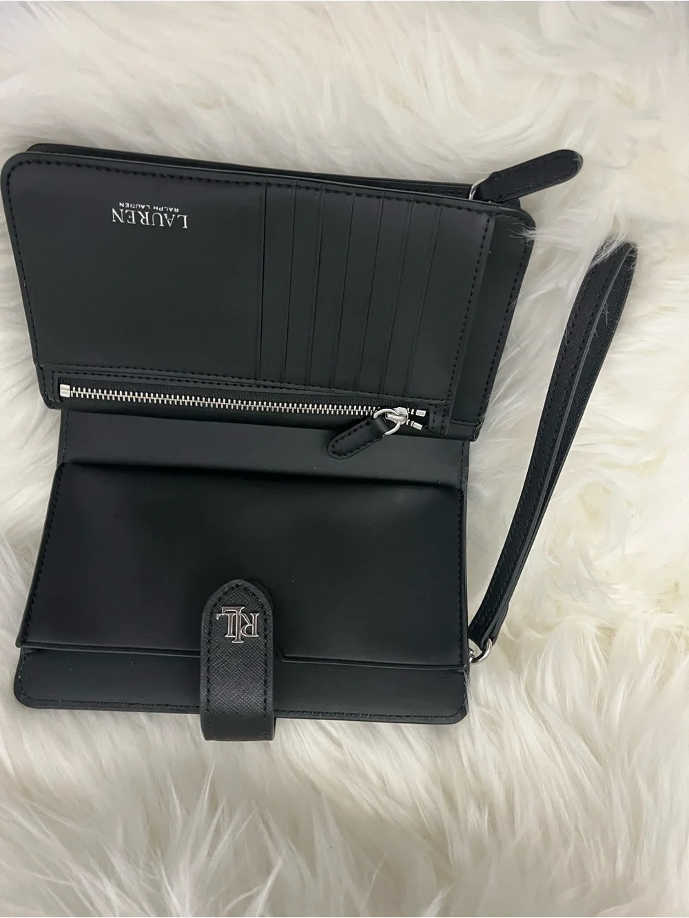 Lauren Ralph Lauren Black Pinstripe Wristlet Clutch